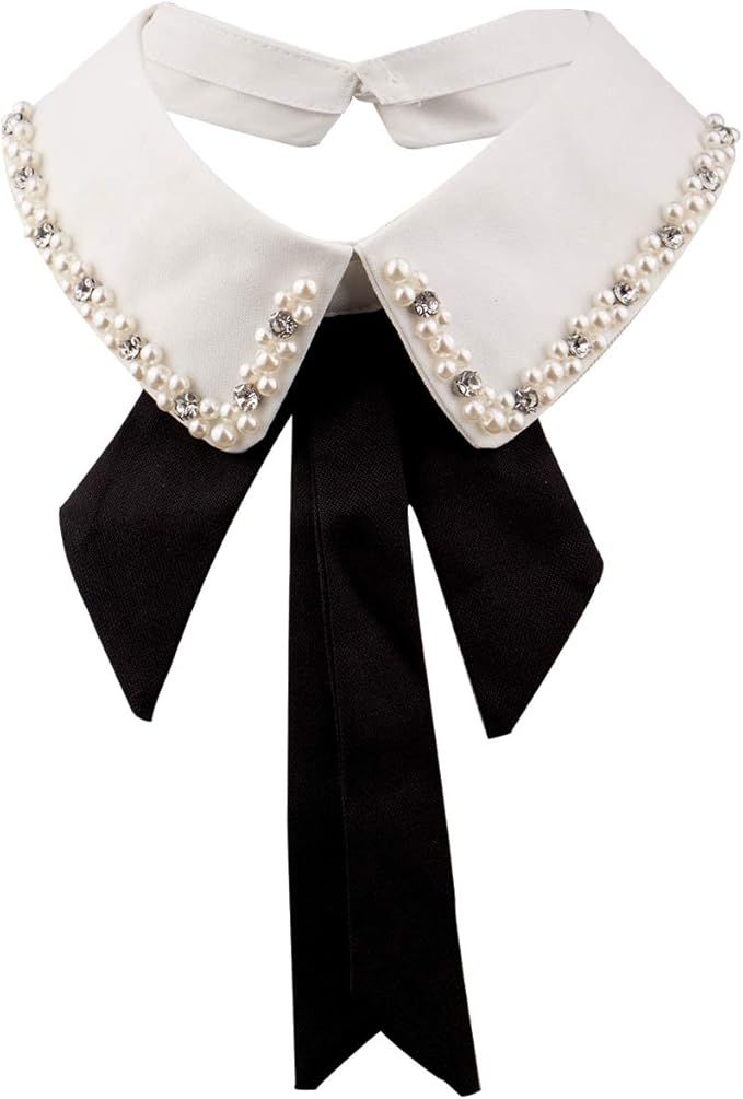CHARMGIRL Women Girls Fake Collar Detachable Lapel Rhinestone Crystal Pearl Blouse False Collar C... | Amazon (US)