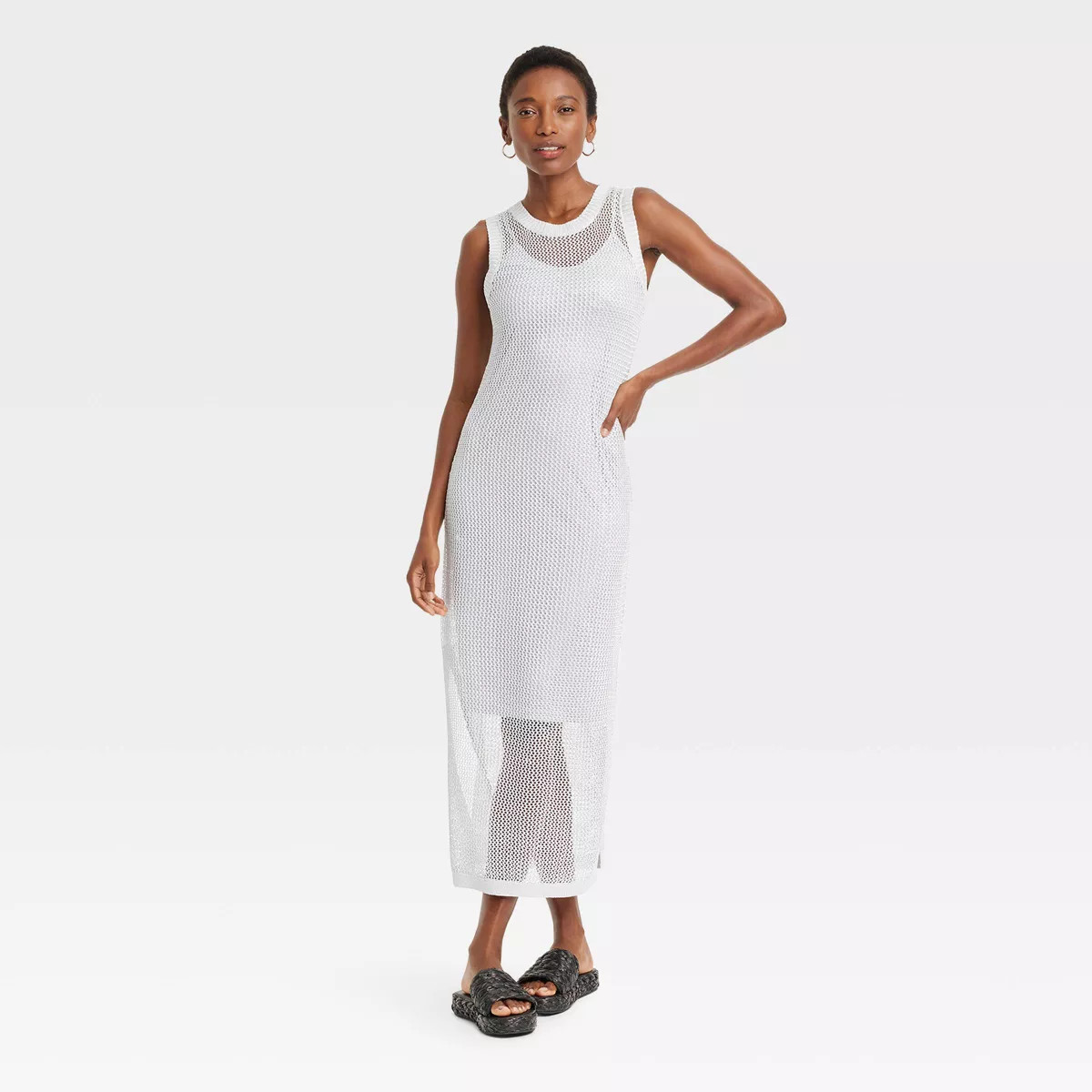 Women's Openwork Midi Tank Dress - A New Day™ Silver XS | Target