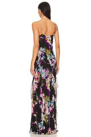 Kamila Ruffle Cowl Gown in Antique Floral Black | Revolve Clothing (Global)
