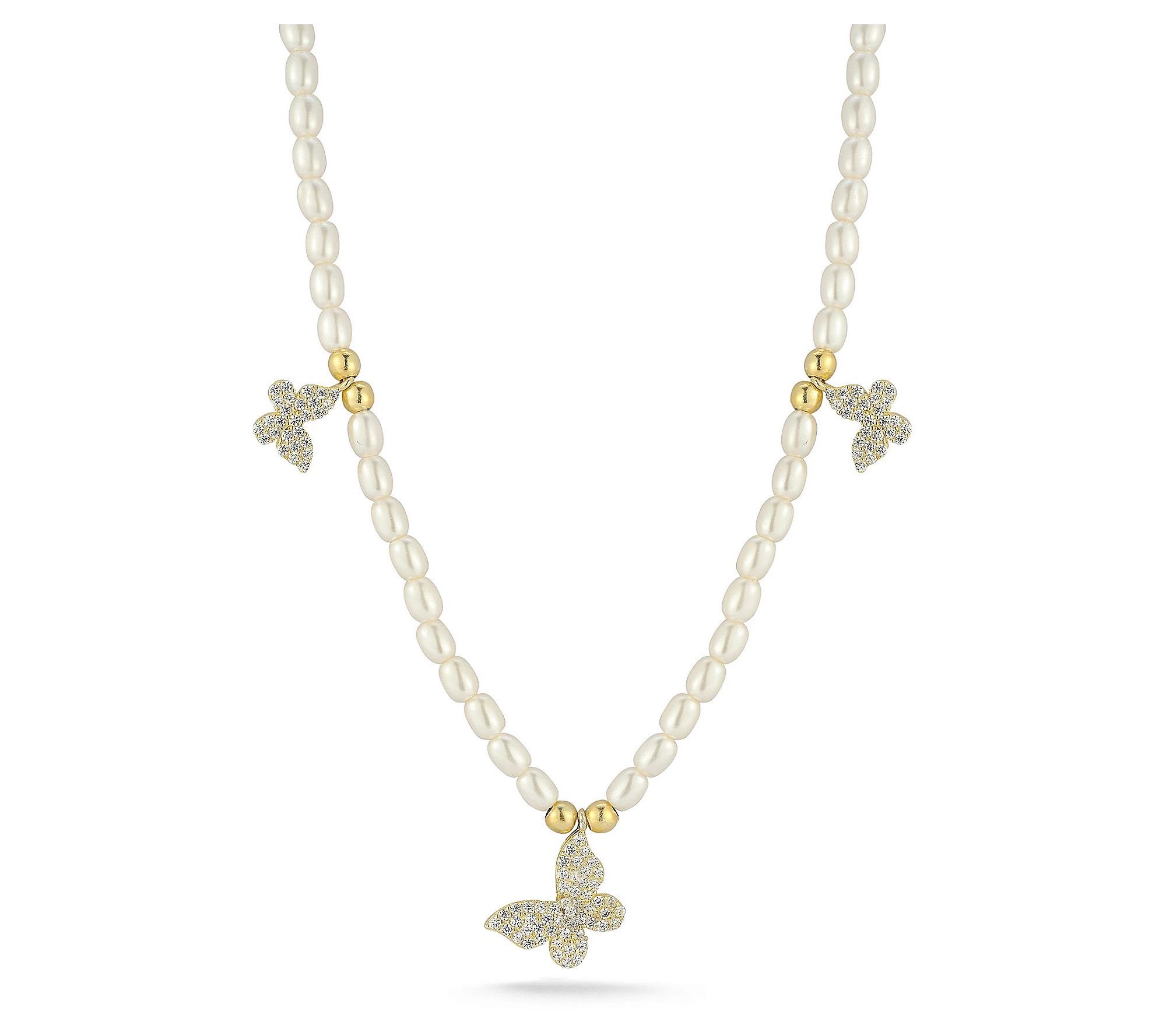 Sterlina Silver Cultured Pearl Butterfly Neckla ce, Sterling | QVC