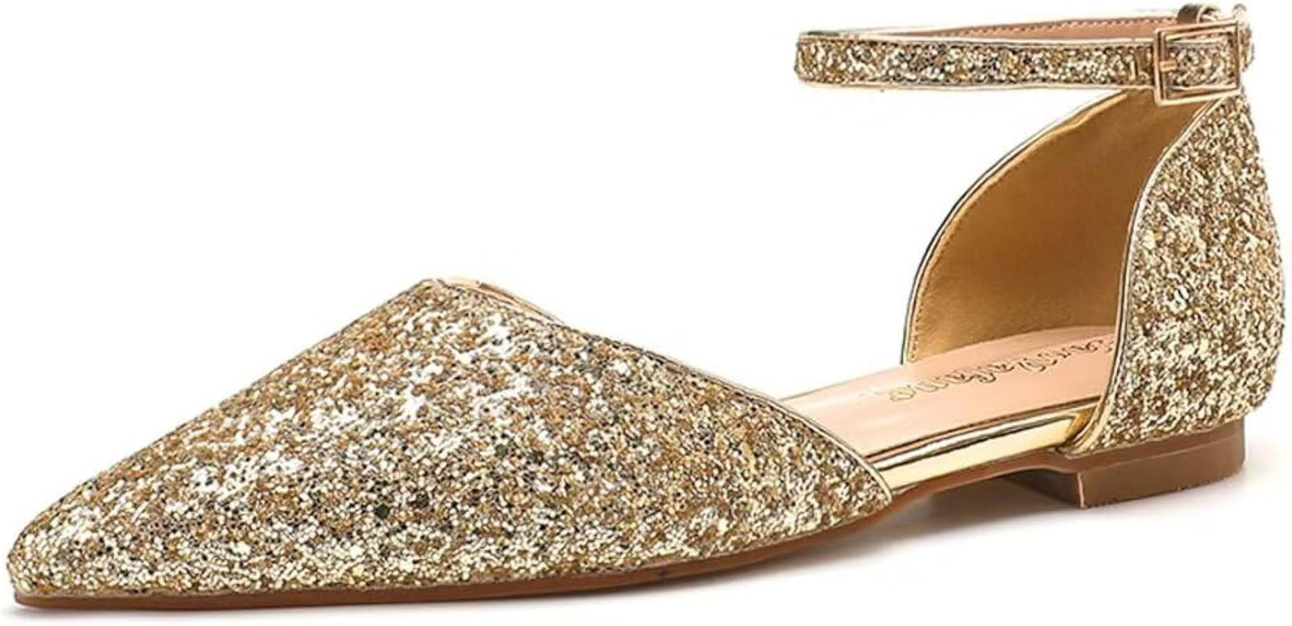 Flats for Women Pointed Toe Comfortable Ankle Strap Gold Silver White Flats for Women Casual Dres... | Amazon (US)