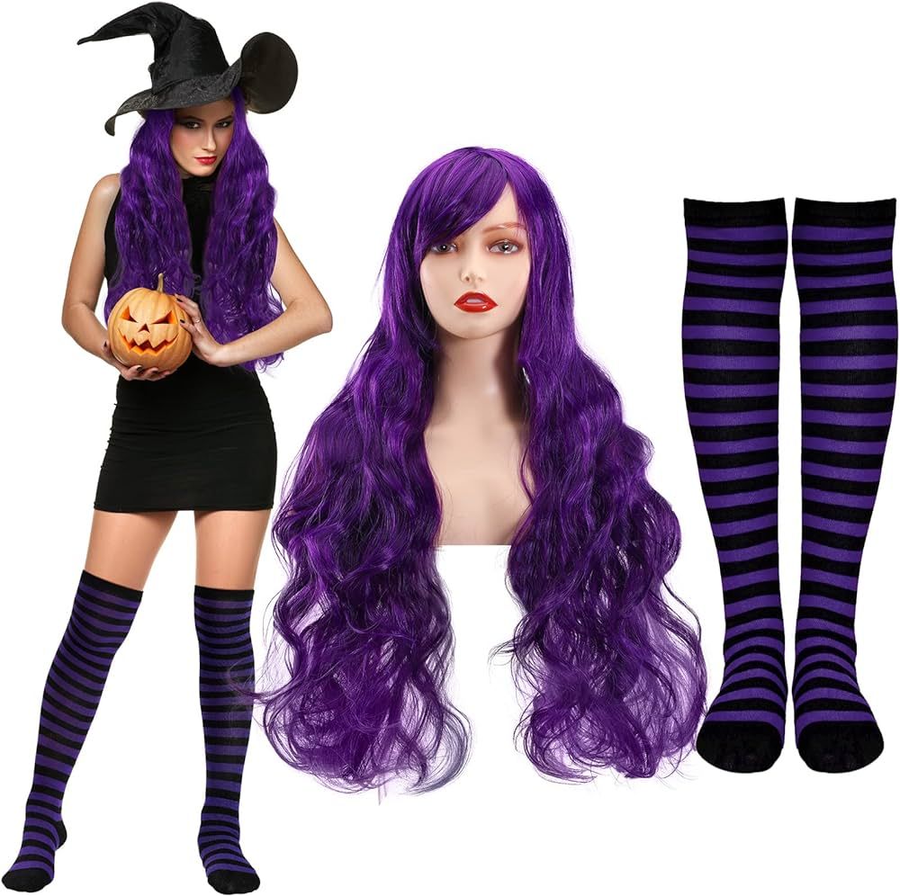 Hotop Women Girls Halloween Party Cosplay Costume Witch Accessories Set, 32 Inch 80 cm Purple Wig... | Amazon (US)