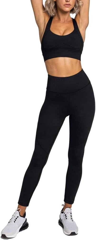 Hotexy Women Workout Sets 2 Pieces Suits High Waisted Yoga Leggings with Stretch Sports Bra Gym T... | Amazon (US)