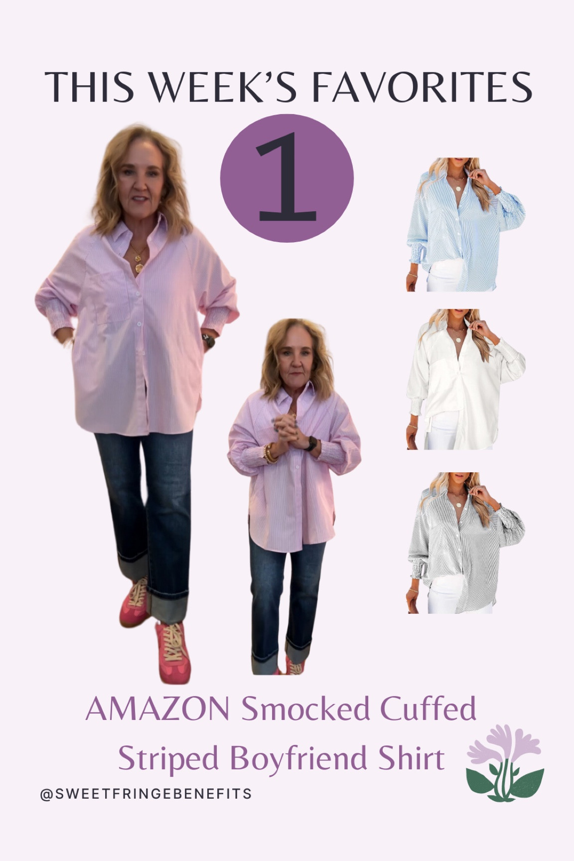 Pink striped blouse with smocked cuffs is from Amazon. I’m wearing a large. It’s a great find. 
Doesn’t everyone want pink sneakers? These are the Dolce Vita Notice sneakers.

Amazon fashion boyfriend shirt striped shirt smocked cuffs Dolce Vita notice sneakers

#LTKOver40 #LTKSaleAlert #LTKMidsize