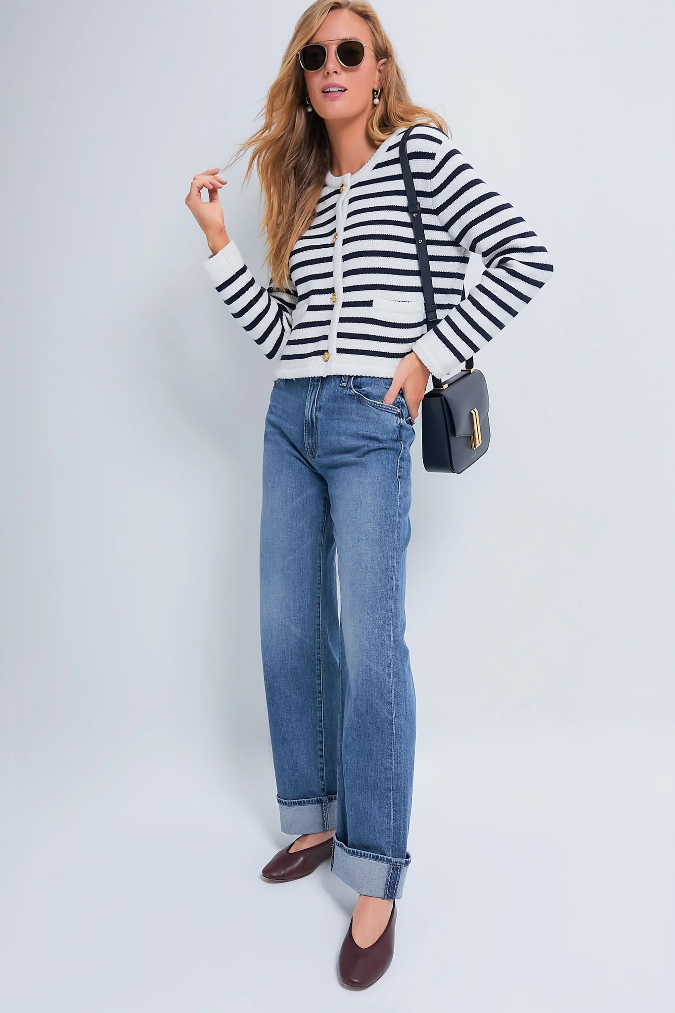 Navy & Cream Stripe Anna Structured Knit Cardigan | Tuckernuck (US)