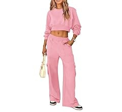PRETTYGARDEN Womens Fall 2 Piece Outfits Sweatsuits Sets Long Sleeve Crop Tops Sweatshirt Wide Le... | Amazon (US)