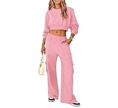 PRETTYGARDEN Womens Fall 2 Piece Outfits Sweatsuits Sets Long Sleeve Crop Tops Sweatshirt Wide Le... | Amazon (US)