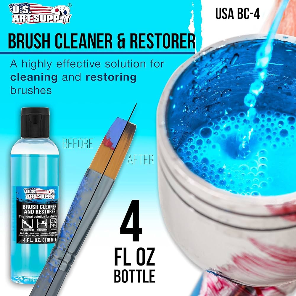 U.S. Art Supply Brush Cleaner and Restorer, 4 Ounce Bottle - Quickly Cleans Paint Brushes, Airbru... | Amazon (US)