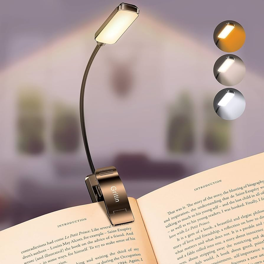 Gritin 9 LED Rechargeable Book Light for Reading in Bed - Eye Caring 3 Color Temperatures,Steples... | Amazon (US)