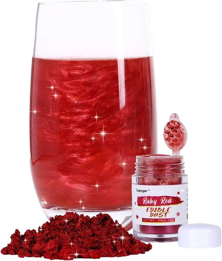 Ruby Red Edible Glitter for Drinks, 4g Food Grade Sujoygar, Shimmer Luster Dust for Cake Decorati... | Amazon (US)