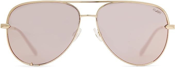 EVEE Fashionable Metal Aviator Sunglasses with Oversize Flat Reflective Mirror Lenses (GEMINI) | Amazon (US)