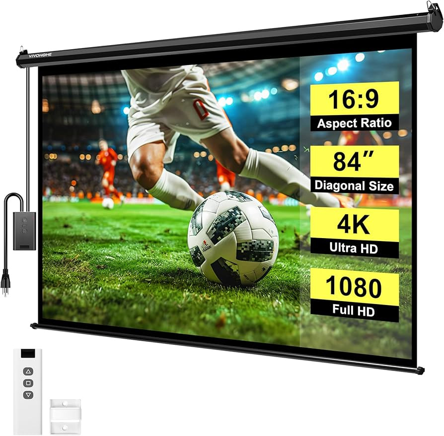 VIVOHOME Motorized Projector Screen with Remote, 16:9 84 Inch Auto Electric Projection Screen, HD... | Amazon (US)