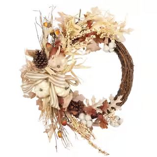 23" Cream Pumpkin & Leaves Wreath by Ashland® | Michaels Stores