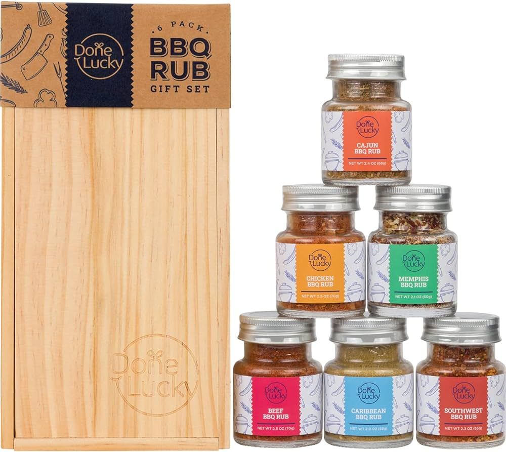 BBQ Rub Gift Set - Spice Gift Set in Premium Wooden Box - Great Grilling Gift for Christmas, Birthday, Father's Day for Him, Dad, Men, or Her - Unique Barbecue Seasonings (Set of 6) | Amazon (US)