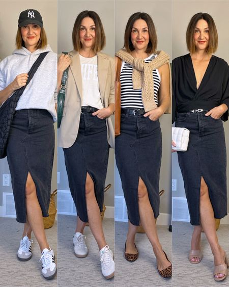 Outfit ideas for a black denim midi skirt!
Mine is DIY but I linked several very similar skirts + my exact tops, bags and shoes.
Everything fits tts but both Adidas Sambas and Gazelles fit big, I went down 1/2 size and the leopard flats fit small, I went up 1/2 size


#LTKshoecrush #LTKstyletip #LTKitbag