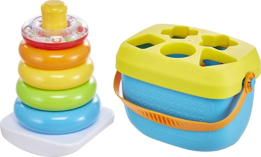 Fisher-Price Infant Gift Set with Baby’s First Blocks (10 Shapes) and Rock-a-Stack Ring Stackin... | Amazon (US)