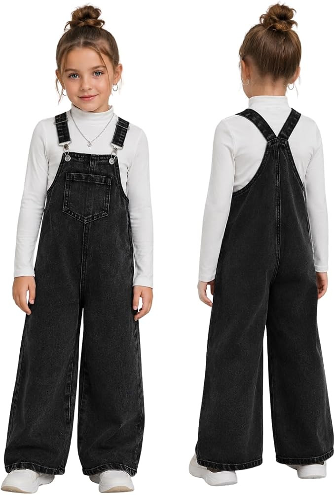 Girls Denim Overalls Kids Sleeveless Wide Leg Jumpsuit Bib Overall with Pockets 4-8 Years | Amazon (US)