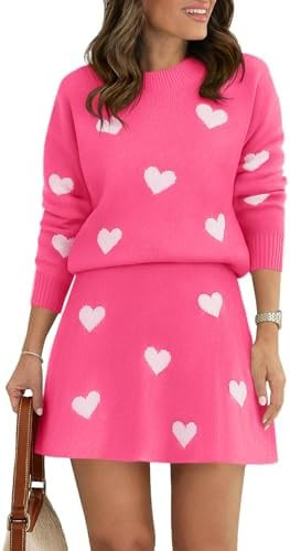 Tankaneo Womens Skirt 2 Piece Sweater Set Long Sleeve Crewneck Sweaters Pleated Mini Skirt Knit L... | Amazon (US)