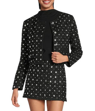 Brielle Rhinestone Embellished Coordinating Tweed Jacket | Dillard's