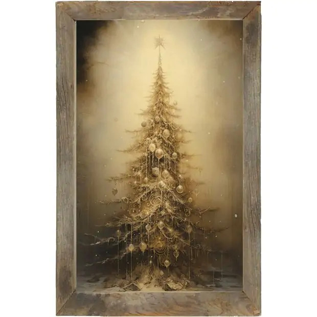 Rustic Framed Adorned Christmas Tree Vertical | Antique Farm House
