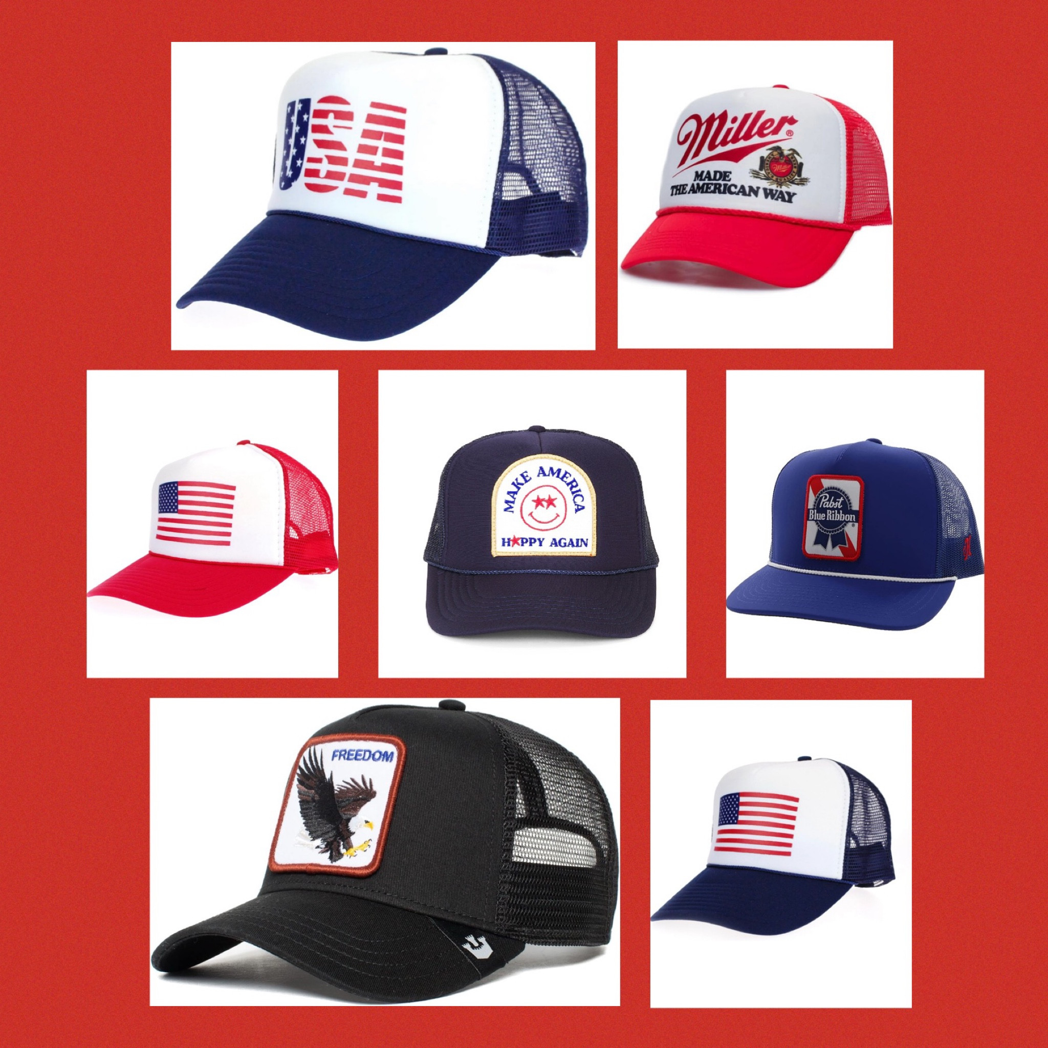 Patriotic Trucker Hats for Memorial Weekend or 4th of July! 
#hat #baseballhat #truckerhat #poolhat #memorialdayoutfit

#LTKSeasonal #LTKFindsUnder50 #LTKOver40