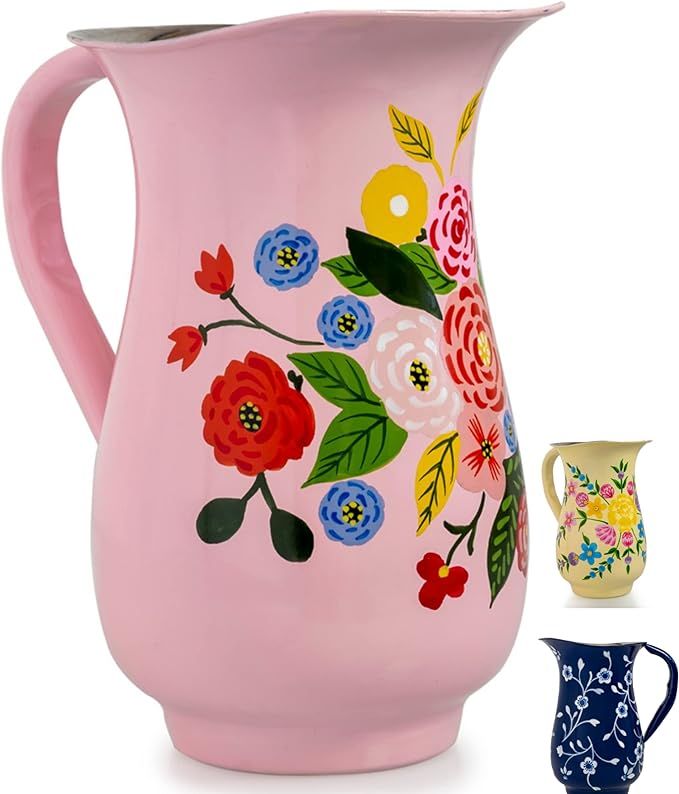 Hand Painted Stainless Steel Water Pitcher - Large Metal Water Jug, for Cold Drinks, Floral Desig... | Amazon (US)