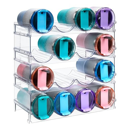 IROONN Water Bottle Organizer for Cabinet, Stackable Water Bottle Storage Rack, 4 Tier Water Bottle Holder for Kitchen Pantry, Tumbler Travel Mug Cup Organizer, Hold 16 Bottles | Amazon (US)