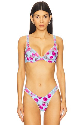 For Love & Lemons Floral Stems Ruffle Underwire Bikini Top in Blue from Revolve.com | Revolve Clothing (Global)