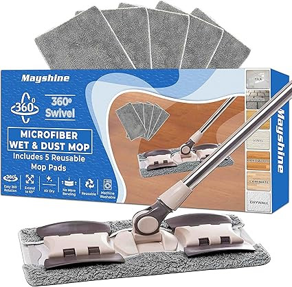 MAYSHINE Microfiber Hardwood Floor Wet and Dry Dust Mop w/ 5 Reusable Pads, 360 Spin Mop System |... | Amazon (US)