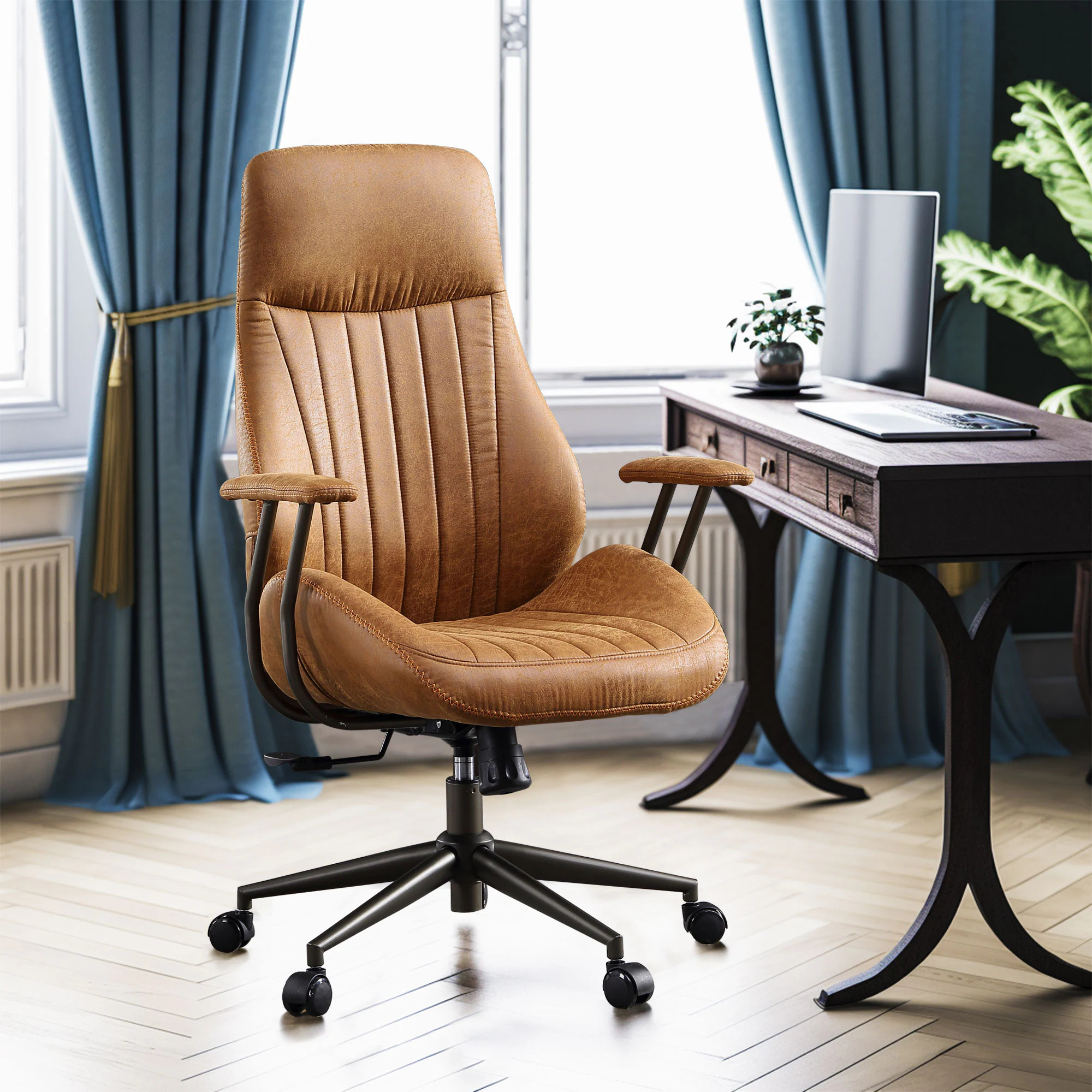 weaxty Tetra Light Brown Contemporary Ergonomic Adjustable Height Swivel Fabric Desk Chair | HMBLEAKL600 | Lowe's