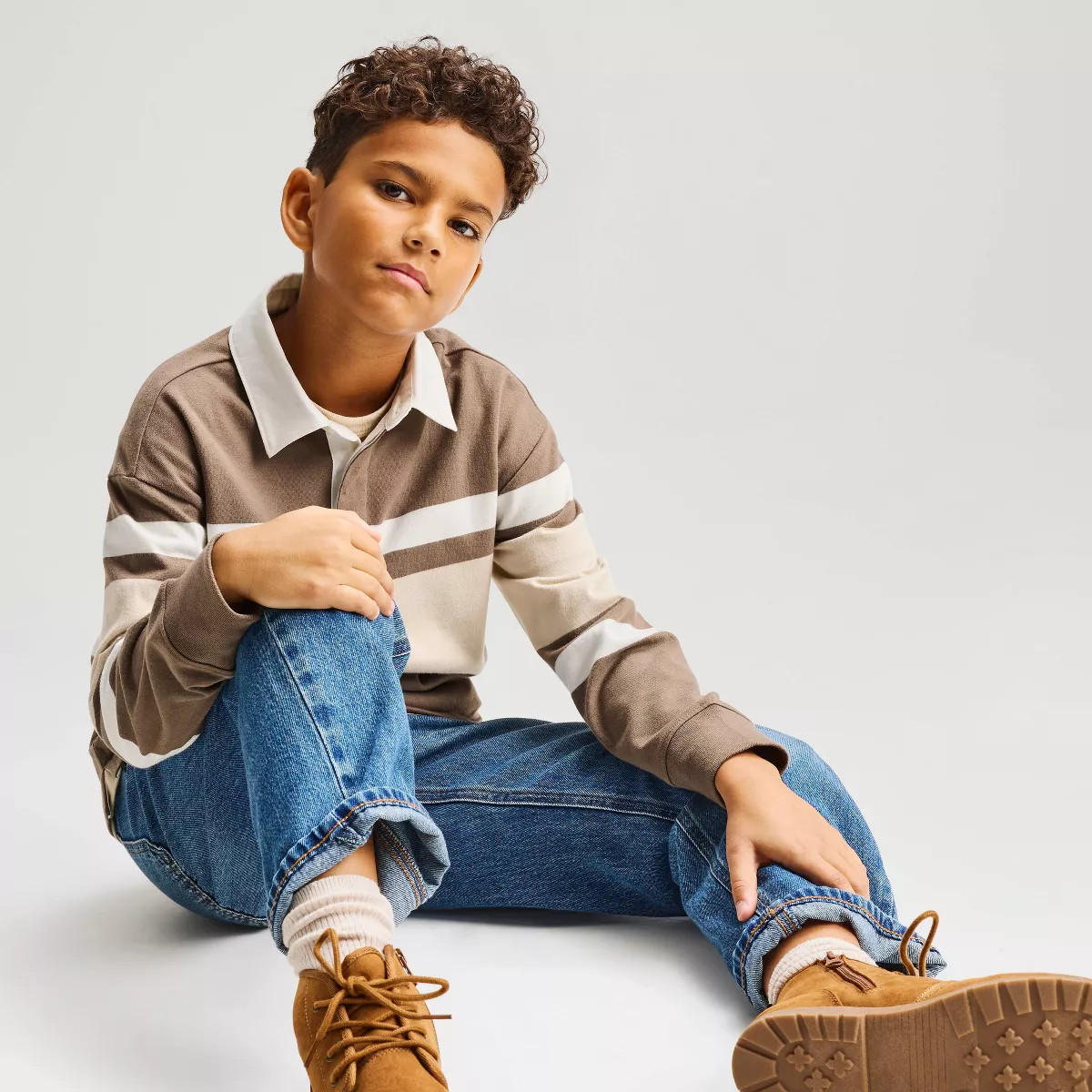 Boys' Long Sleeve Relaxed Fit Striped Rugby Polo Shirt - Cat & Jack\u2122 Dark Brown XS | Target