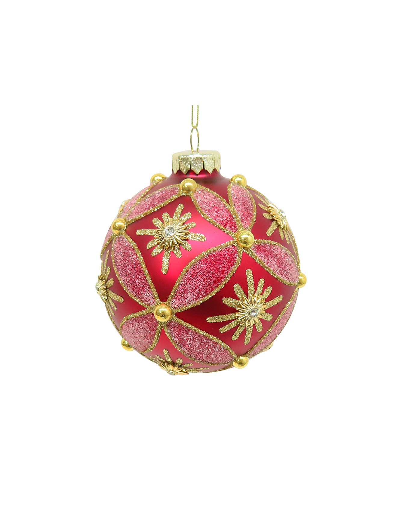 10CM GOLD GEOMETRIC PATTERN ON RED BAUBLE | David Jones (Australia & New Zealand)