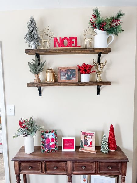 Christmas shelf styling ideas. How I styled my floating shelves and console table for Christmas  

#LTKCyberweek #LTKHoliday #LTKhome