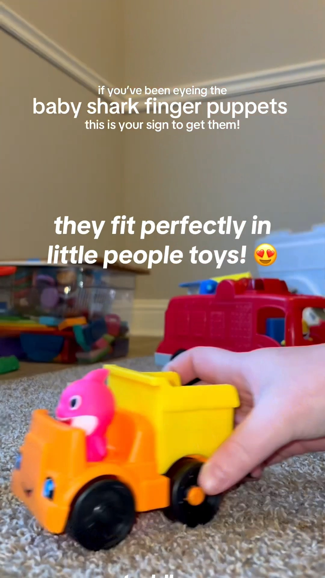 if your toddler loves baby shark like mine does, these finger puppets are a must! i couldn’t believe they fit perfectly in these little people toys! #babyshark #littlepeople #toddlertoys #toddlers #toyrotation 

#LTKKids #LTKFamily #LTKBaby
