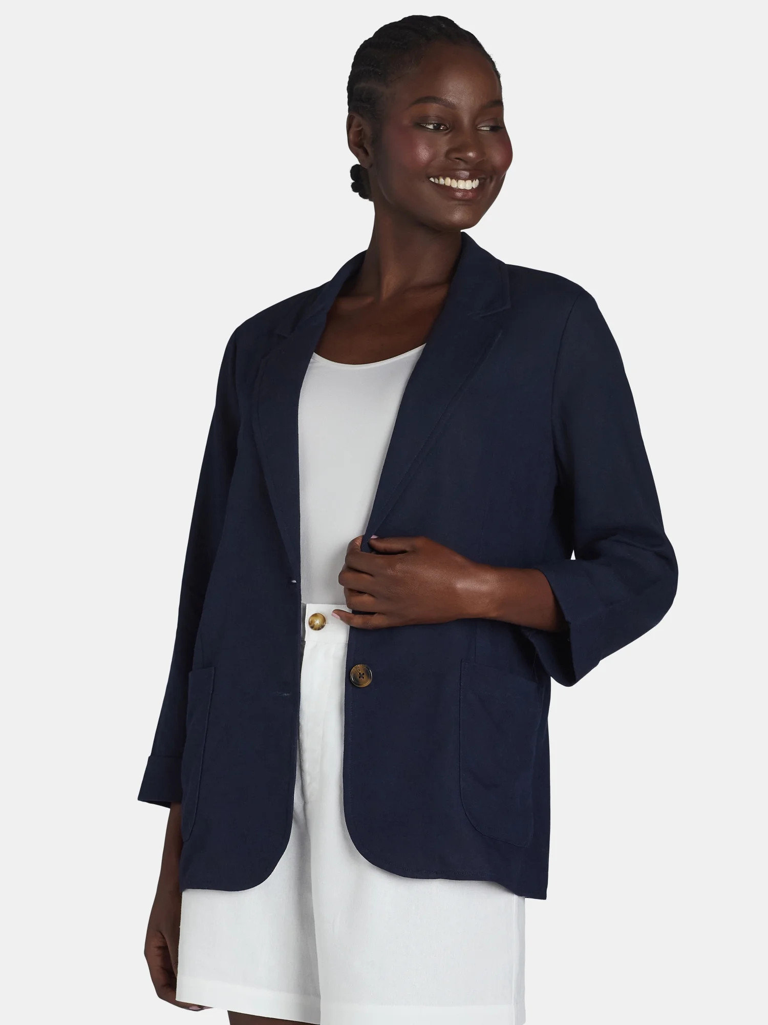 Time and Tru Women’s Linen Blend Blazer with Patch Pockets, Sizes XS-XXXL | Walmart (US)