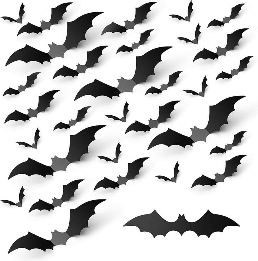 【Upgraded】 120PCS 3D Bats Halloween Decorations, Hompavo 4-Size Realistic PVC Scary Black Bat... | Amazon (US)