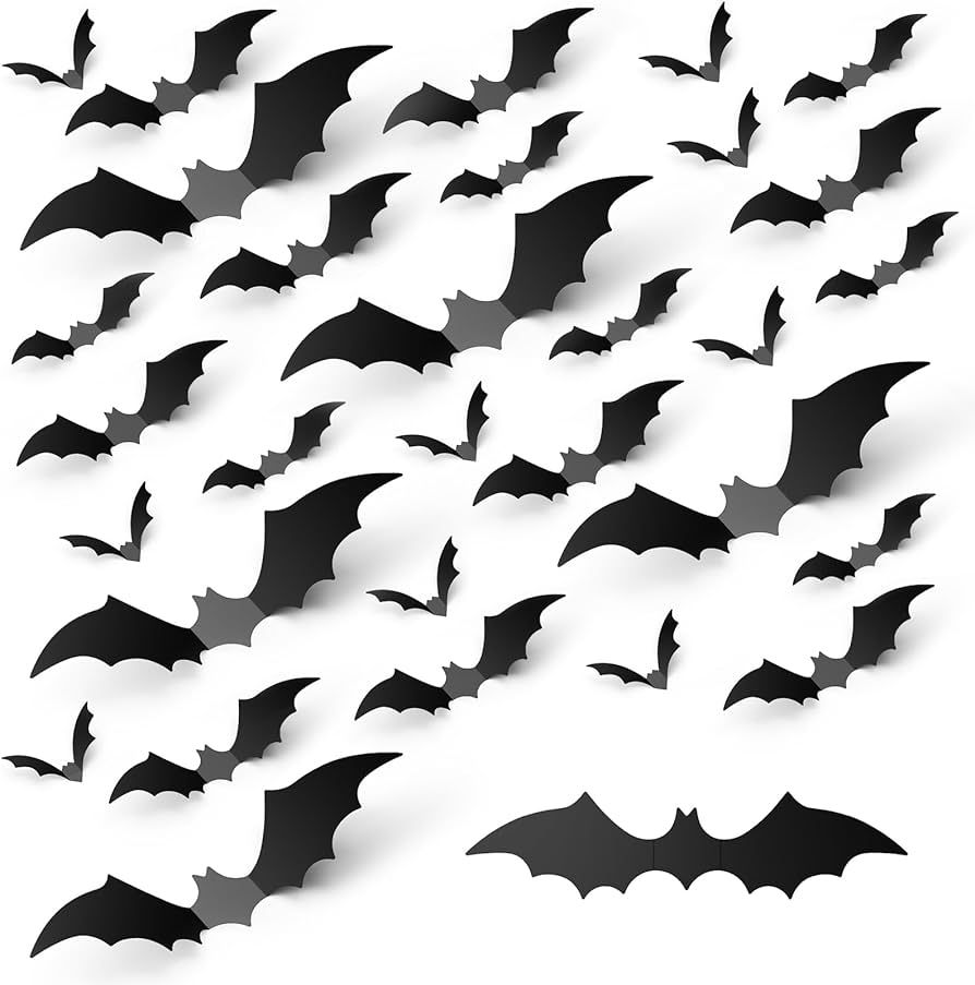【Upgraded】Hompavo 120PCS 3D Bats Halloween Decorations, 4 Sizes Realistic PVC Scary Black Bat... | Amazon (US)