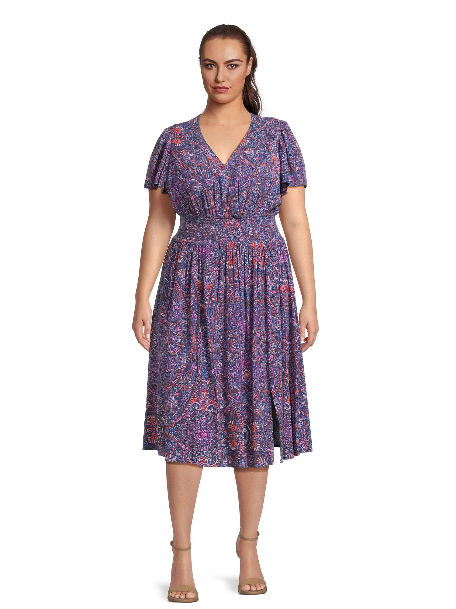 Terra & Sky Women's Plus Size Surplice Midi Dress, Sizes 0X-5X | Walmart (US)