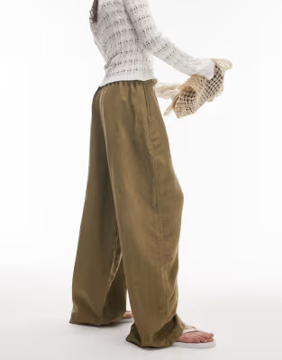 Topshop linen balloon pants in khaki | ASOS (Global)