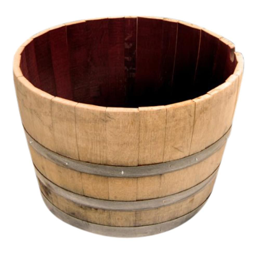 Master Garden Products Watertight 19 in. H x 27 in. W Half Oak Wine Barrel Planter, Natural | The Home Depot