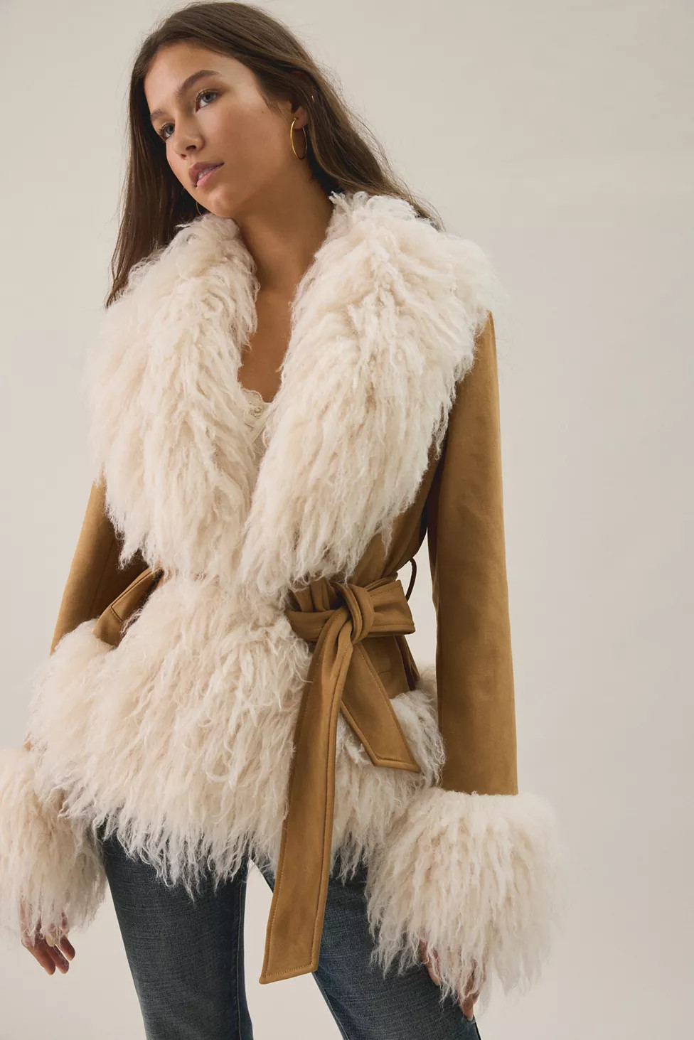 Azalea Wang Tori Faux Fur Trim Wrap Jacket | Urban Outfitters (US and RoW)