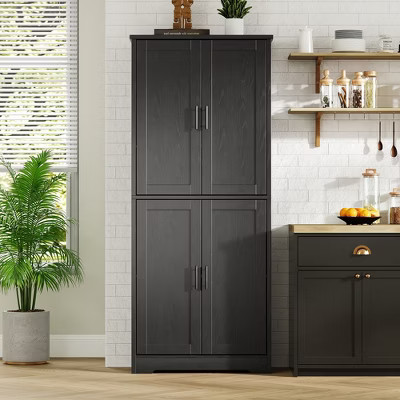 Kitchen Pantry Cabinet with 4 Doors & Adjustable Shelves, Freestanding Utility Storage Cupboard | Target