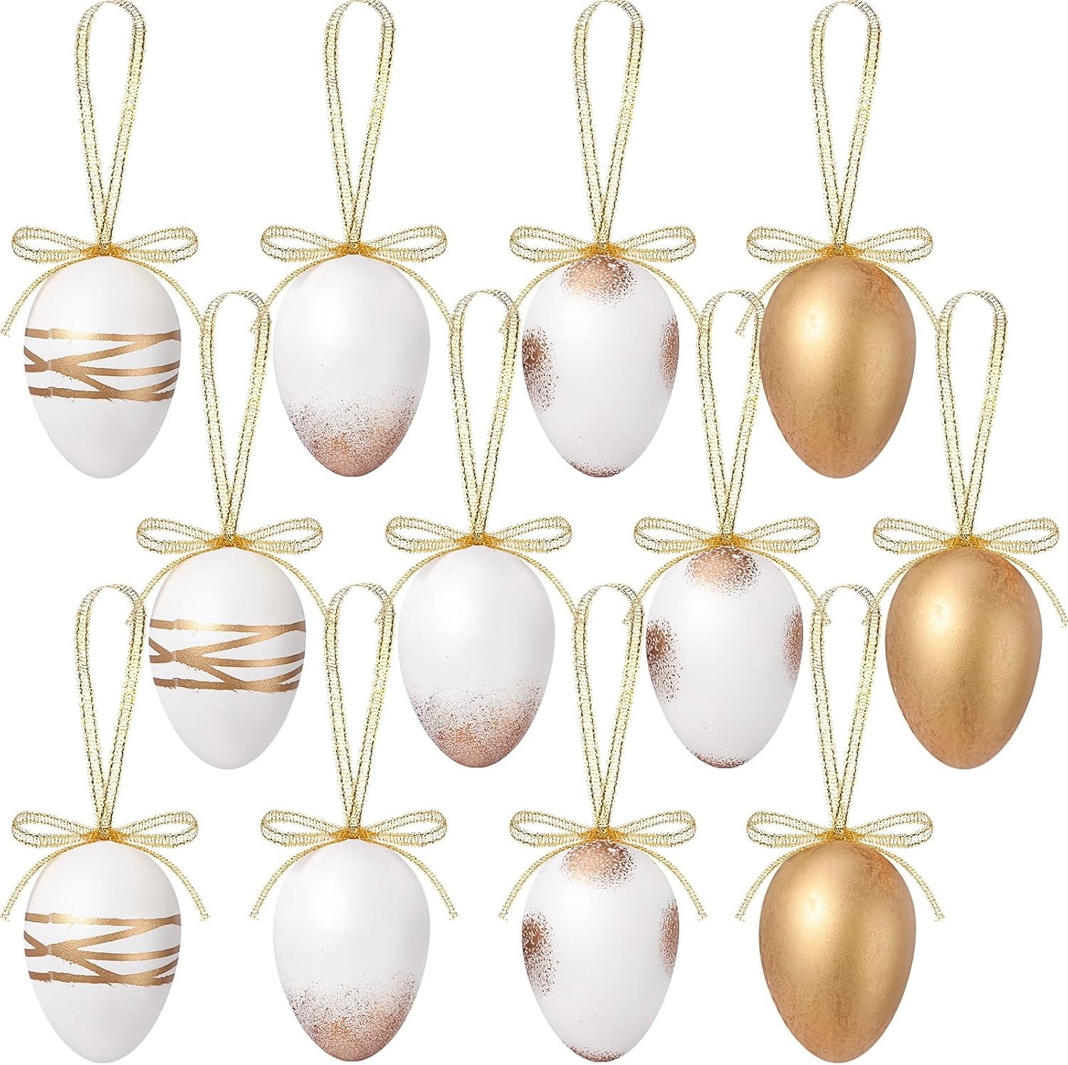 RoundFunny 12 Pcs Easter Egg Ornaments White Gold Speckled for Tree Decor | Amazon (US)