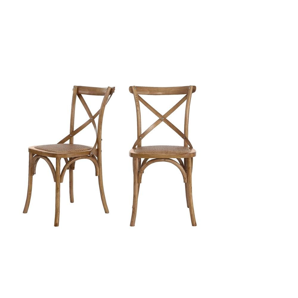 Home Decorators Collection Mavery Patina Oak Finish Dining Chair with Cross Back and Woven Seat (Set | The Home Depot