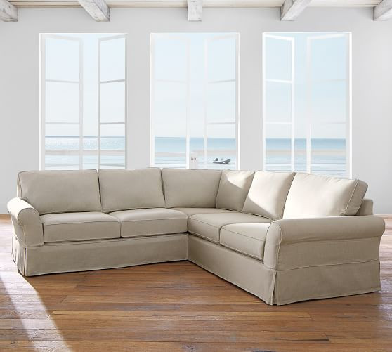 PB Comfort Roll Arm Slipcovered 3-Piece L-Shaped Sectional with Corner | Pottery Barn (US)