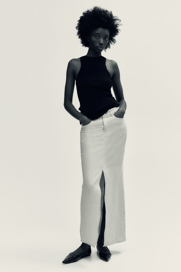 Long Linen-blend Skirt - Light beige - Ladies | H&M US | H&M (US + CA)
