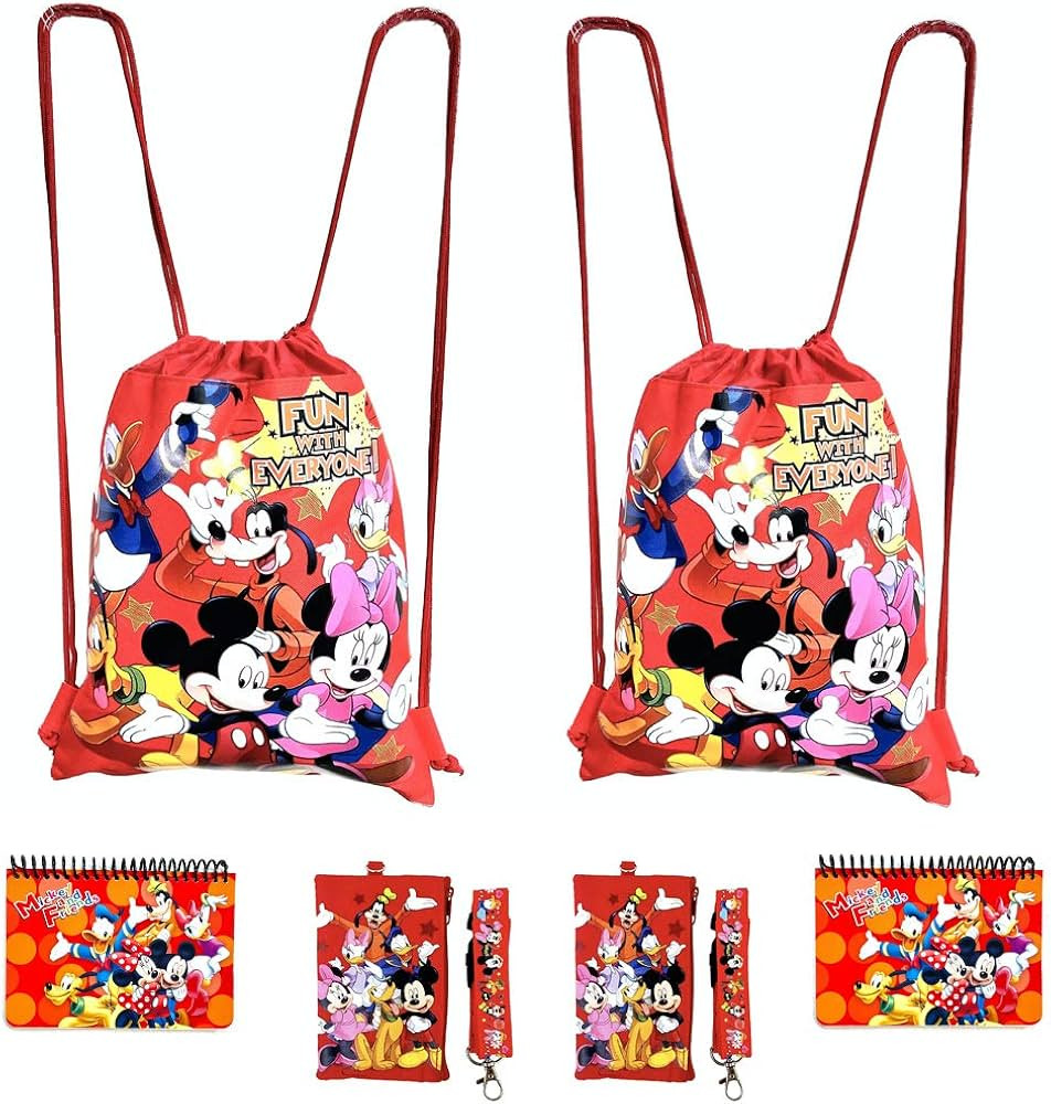 Disney Mickey and Minnie Mouse Drawstring Backpacks Plus Lanyards with Detachable Coin Purse and ... | Amazon (US)