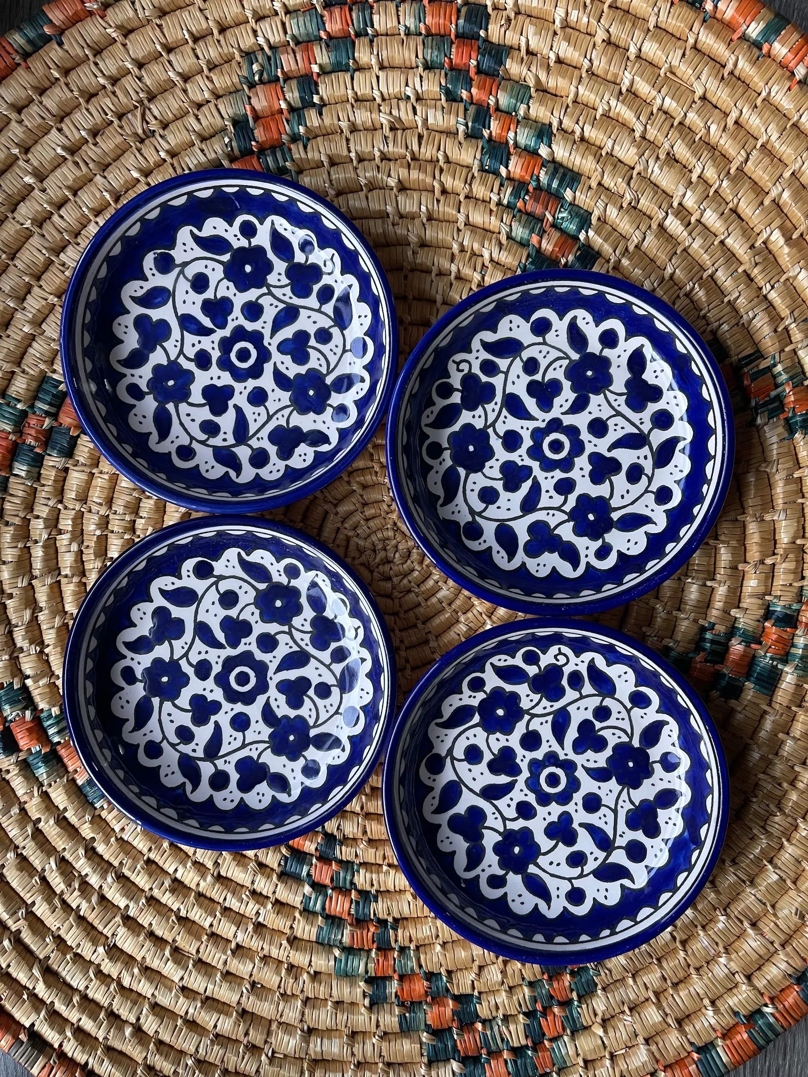 Palestine Pottery Round flat edged Plates 13 cm set of 4 Ceramic Handmade in Palestine خزف م... | Etsy (US)