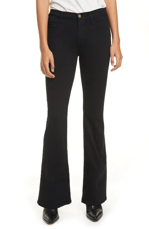 FRAME Le Pixie High Waist Flare Jeans in Film Noir at Nordstrom, Size 27P | Nordstrom