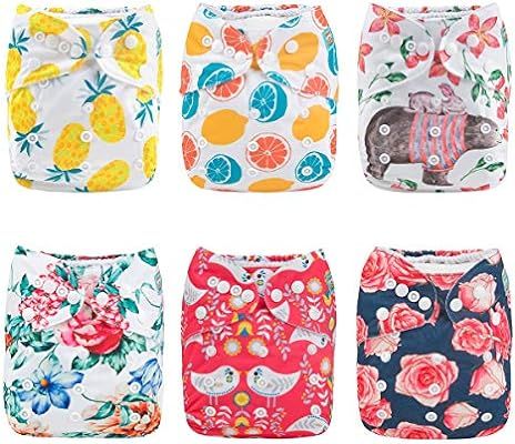 ALVABABY Cloth Diaper, One Size Adjustable Washable Reusable for Baby Girls and Boys 6 Pack with ... | Amazon (US)